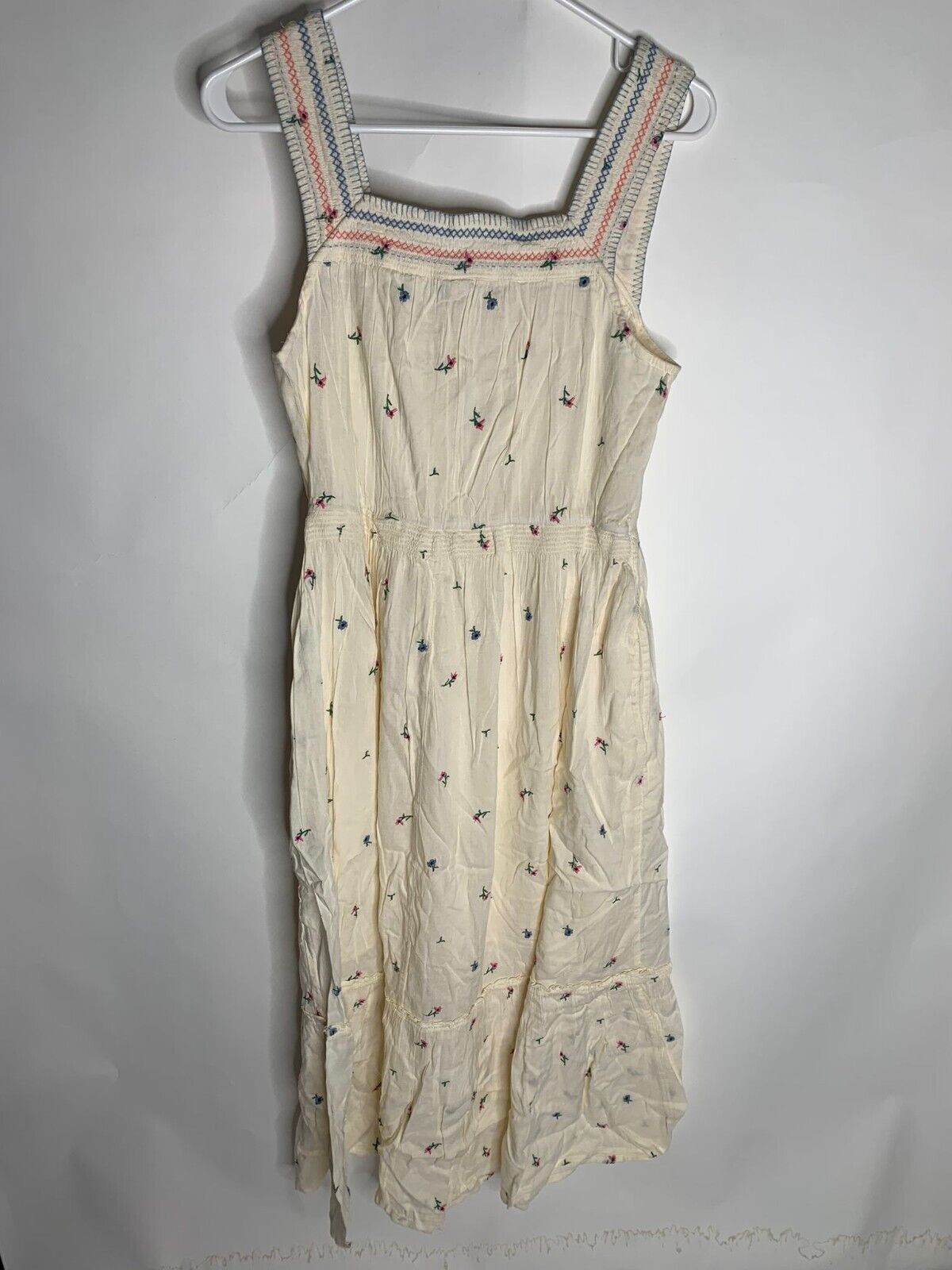 Old Navy Womens M Cream Sleeveless Waist-Defined Embroidered Clip-Dot Maxi Dress