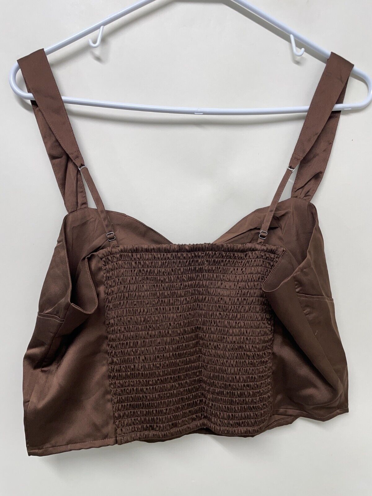 Abercrombie Fitch Women L Sleeveless Smocked Back Crop Top Brown Satin 652226460