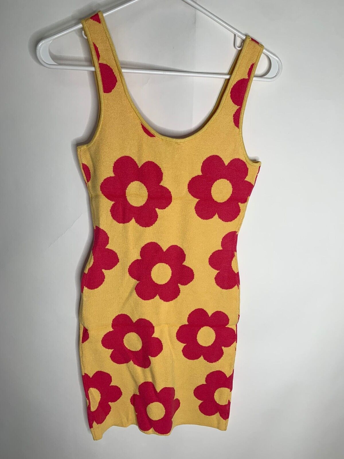Princess Polly Womens S/M Lennon Mini Dress Yellow Retro Floral Sleeveless Knit