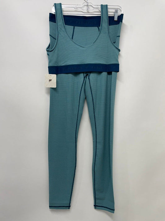 Fabletics Womens L Waffle Bra & High Waist Legging Set Arctic Wave Teal Blue Gym