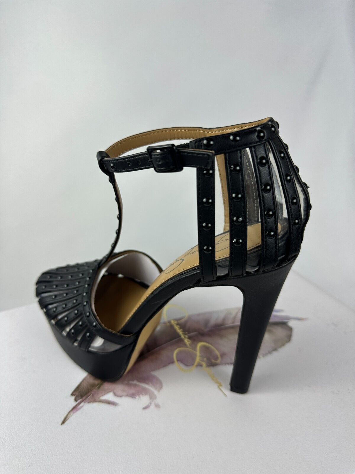 Jessica Simpson Womens 8 Bakir Black Ankle Strap Almond Toe Stiletto Heel