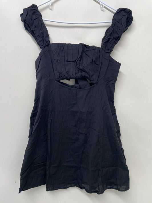 Free People Womens L Bom Bom Island Mini Dress Black Ruched Cutout Bust OB142392