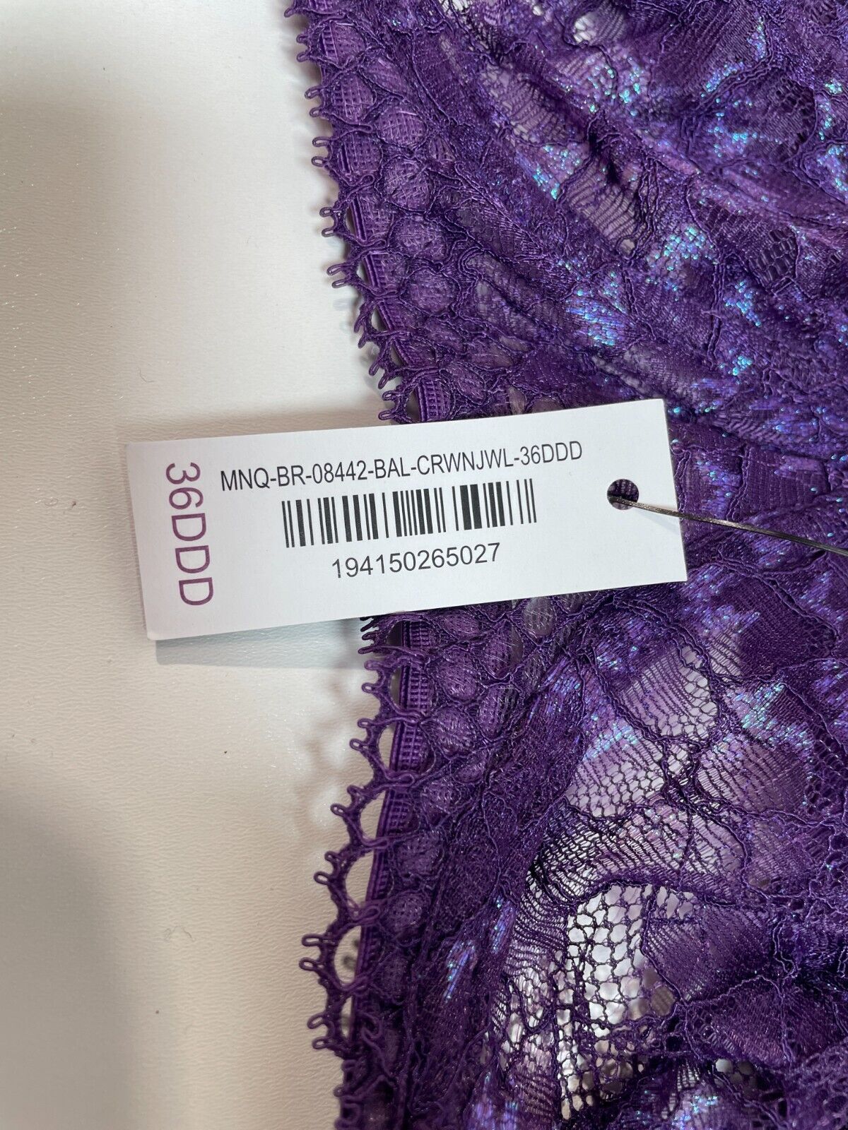 Adore Me Womens 36DDD Unlined Lace Bra Purple Hook & Eye Closure 08442