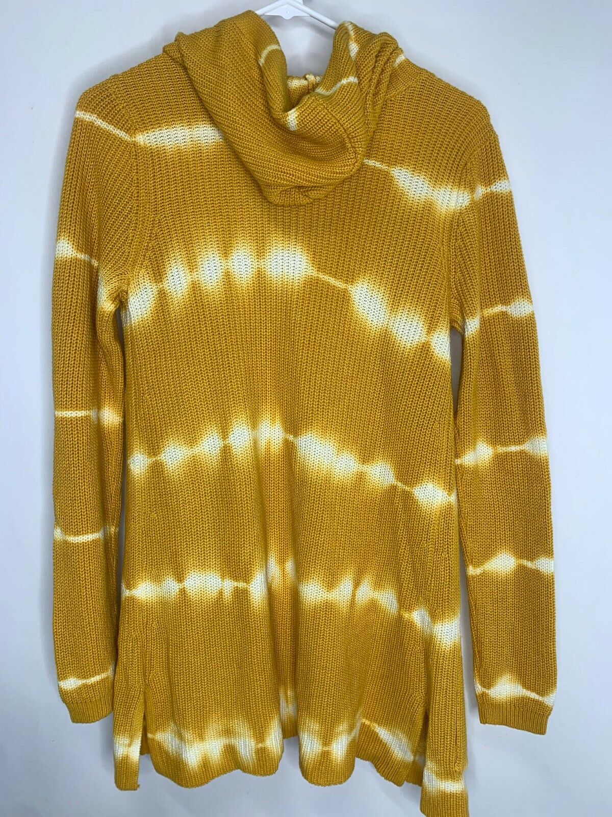 Belle by Belldini Womens S Honey Gold Yellow Tie Dye Hoodie Cardigan Sweater