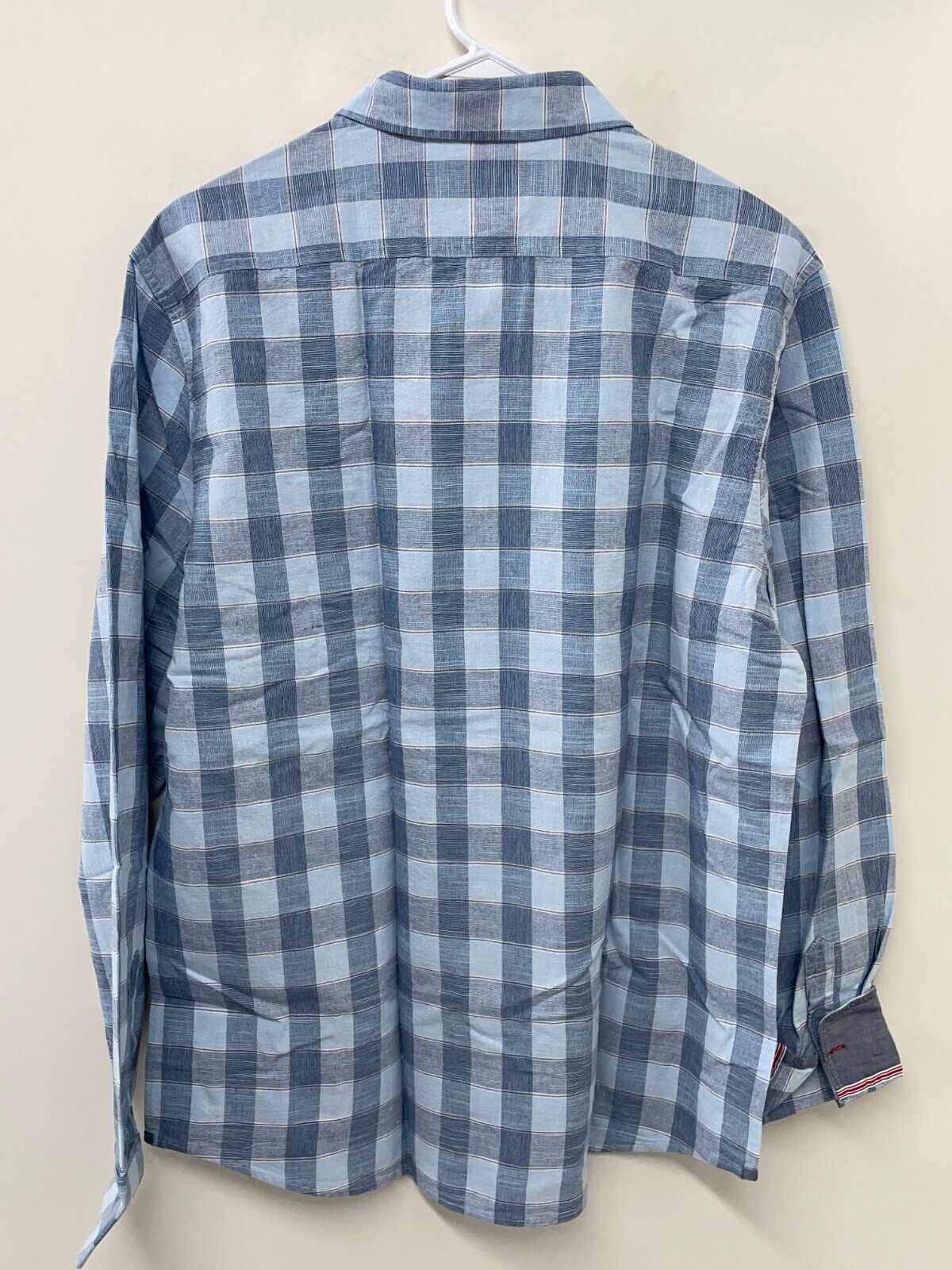 Flag & Anthem Mens L Tall Brewster Slub Button Up Shirt Blue Plaid Long Sleeve