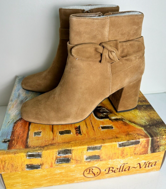 Bella Vita Women's 9 Felicity Ankle Boots Tan Cognac Suede Leather 51-3446