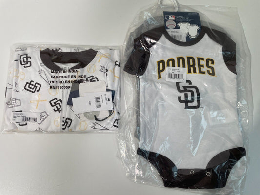 MLB San Diego Padres Infant 6-9 Months Outfit Bodysuit Gray White 2-Pack Set