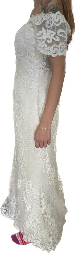 Davids Bridal Womens 10 As Is Off Shoulder Lace Sheath Wedding Dress Gown White