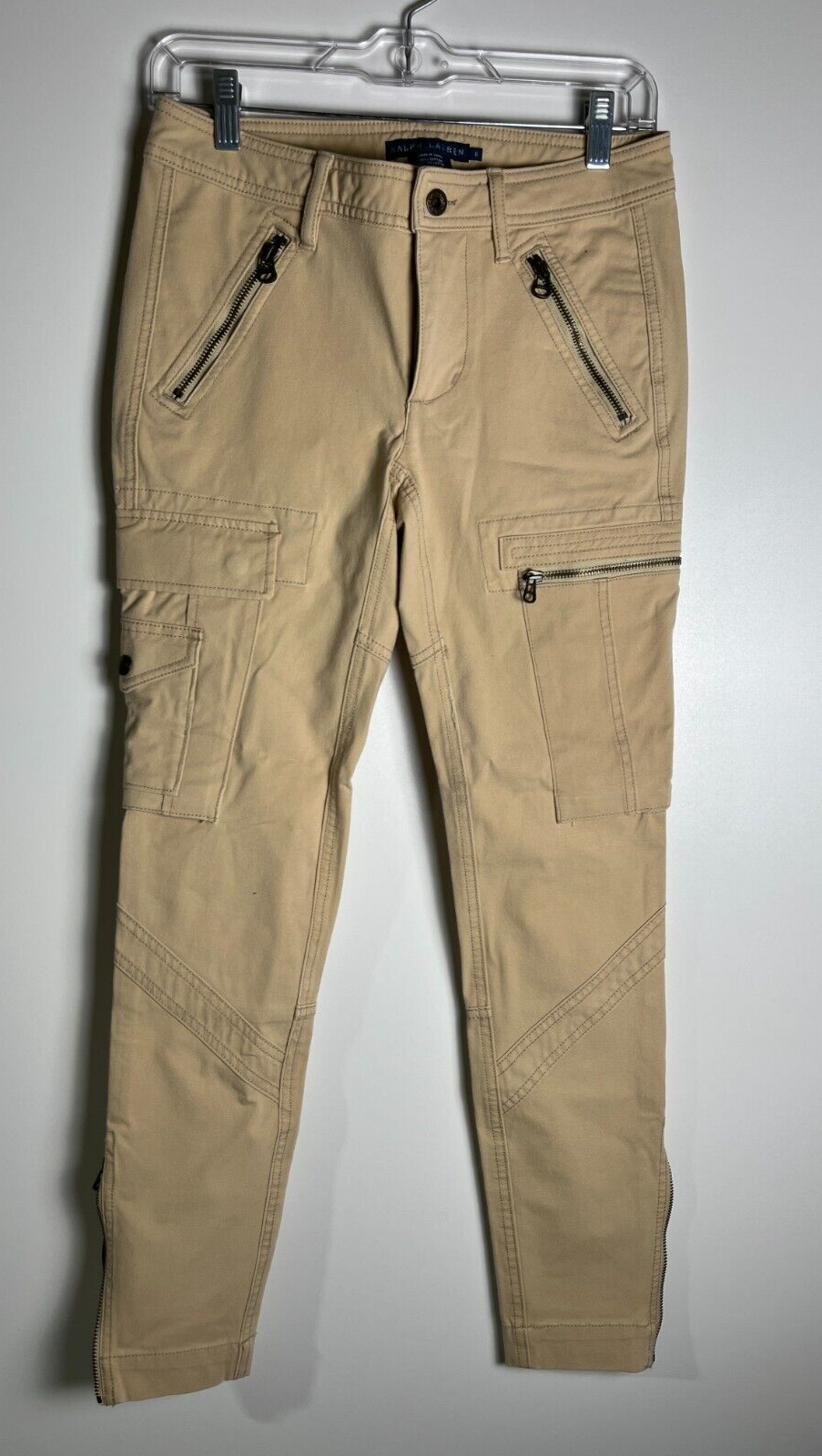 Ralph Lauren Women's 6 Zippered Ankle Utility Skinny Cargo Pants Khaki 6865639