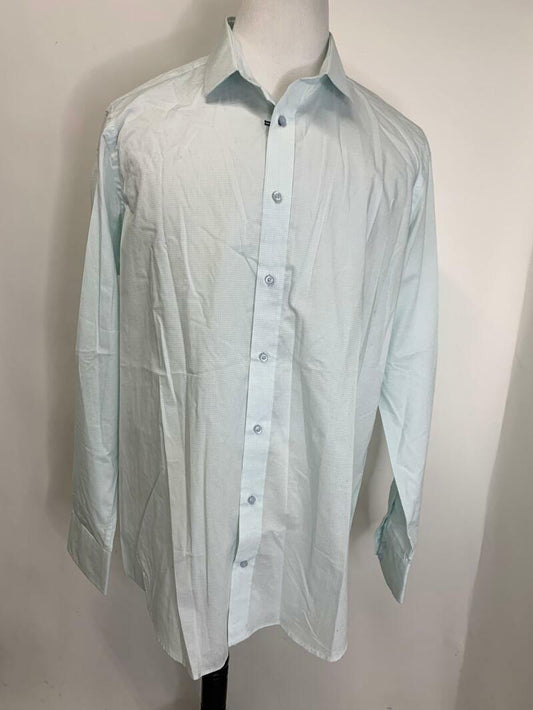 Core Control Comfort C3 Mens 2XL Light Blue Grid Check Button Down Dress Shirt