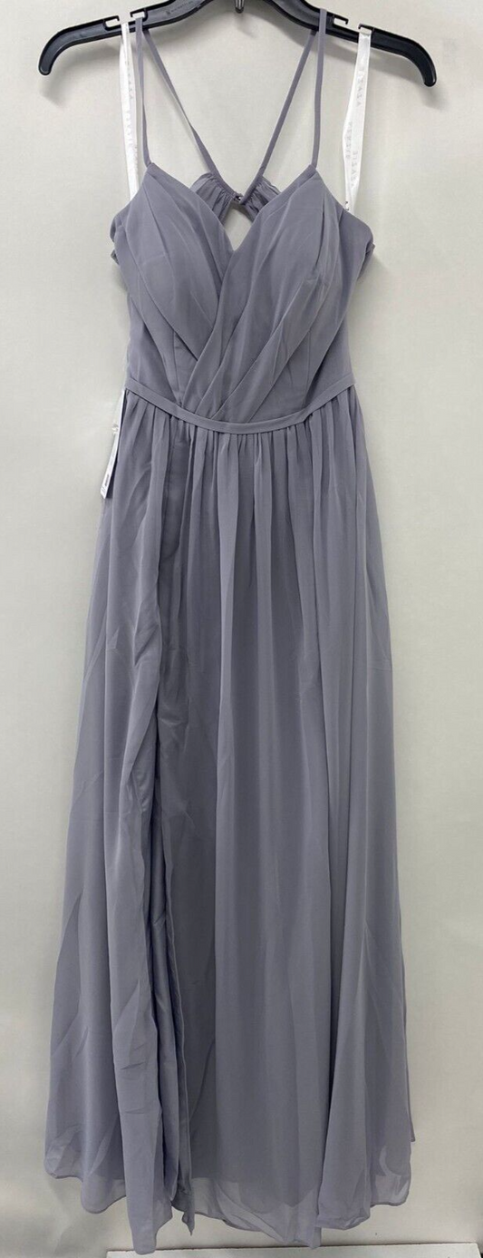 Azazie Women 4 A-Line Pleated Chiffon Bridesmaid Dress Fog Gray Maxi Gown Bridal