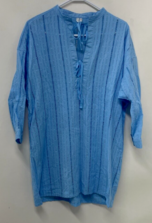 Arket Womens 34 Embroidered Tunic Dress Light Blue V-Neck 1014676 Eyelet