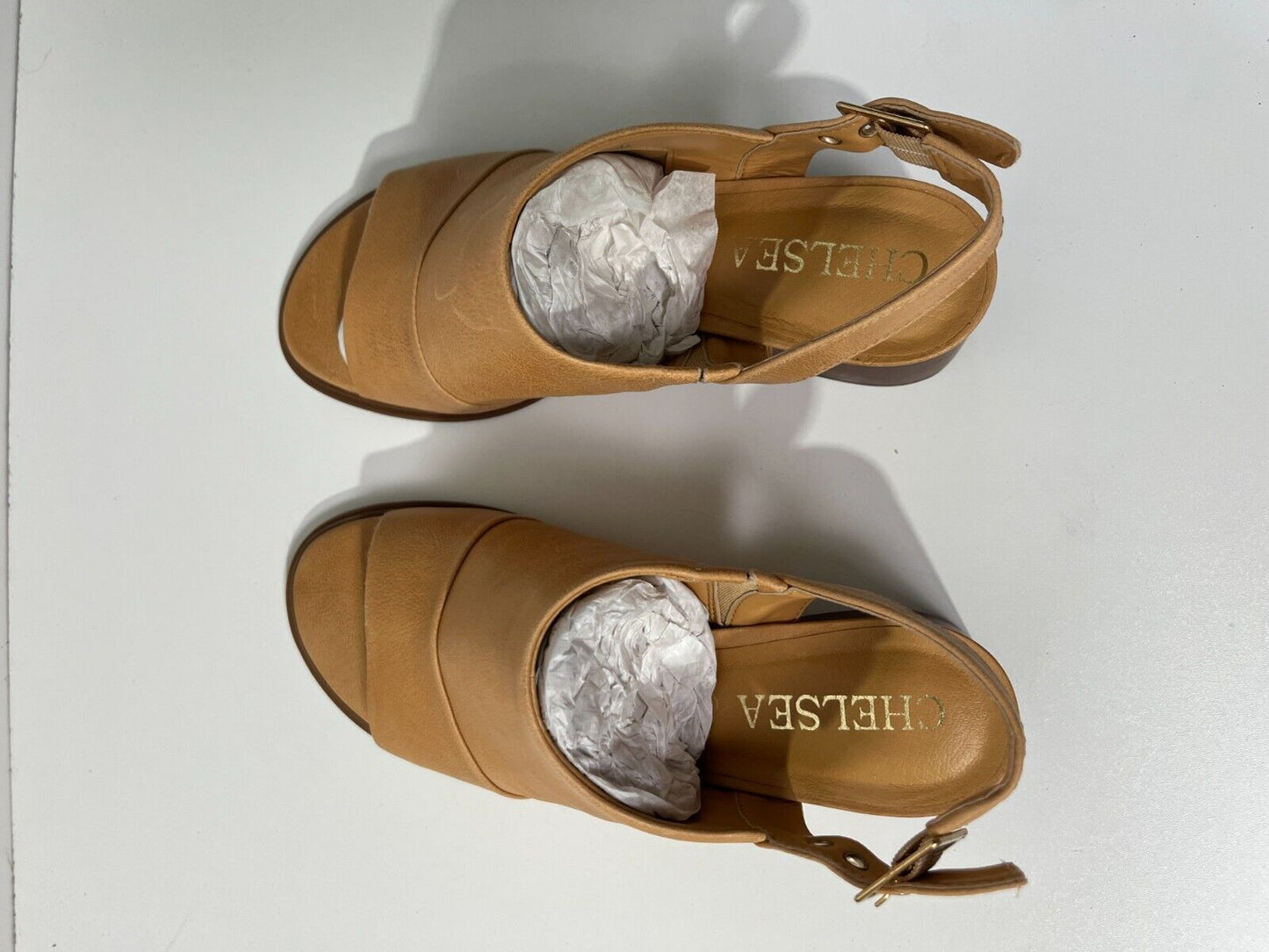 Chelsea & Violet Women's 7 Ivy Leather Slingback Sandals Latte Tan 20401857