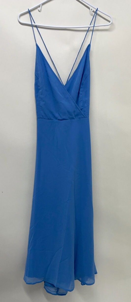 ASOS Women's 14 Cami Wrap Waist Midi Dress Lace Up Back Sky Blue 116446882 NWT