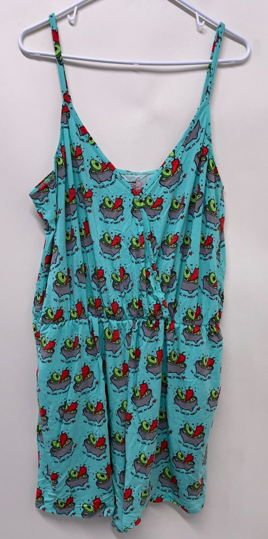 MeUndies Womens 4XL Guac My World Romper Green Faux Wrap Elastic Waistband W846