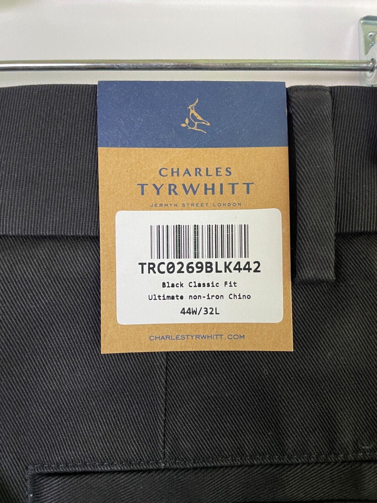 Charles Tyrwhitt Mens 44W/32L Ultimate Non-Iron Chinos Black Dress Pant Khaki