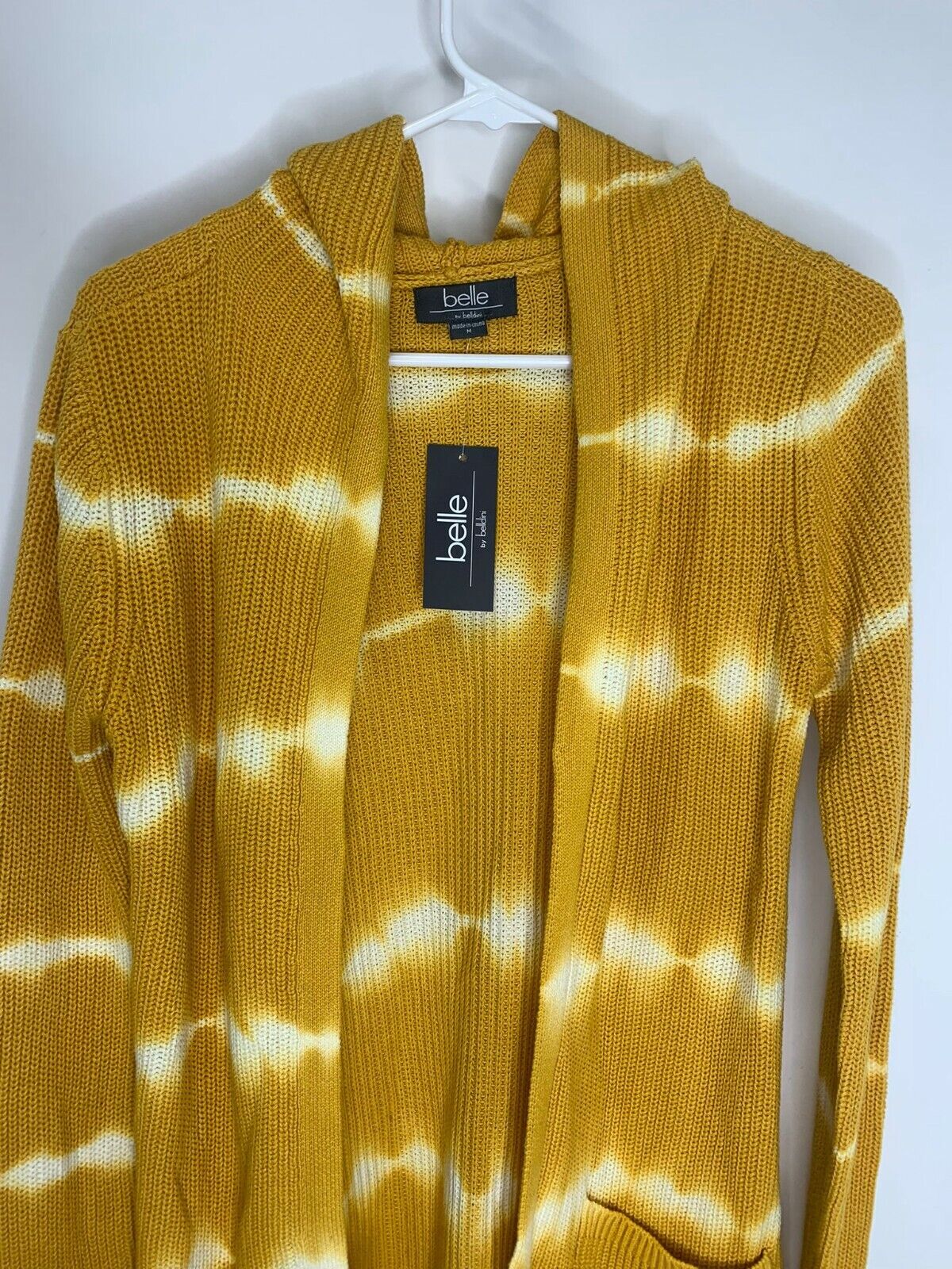 Belle by Belldini Womens S Honey Gold Yellow Tie Dye Hoodie Cardigan Sweater