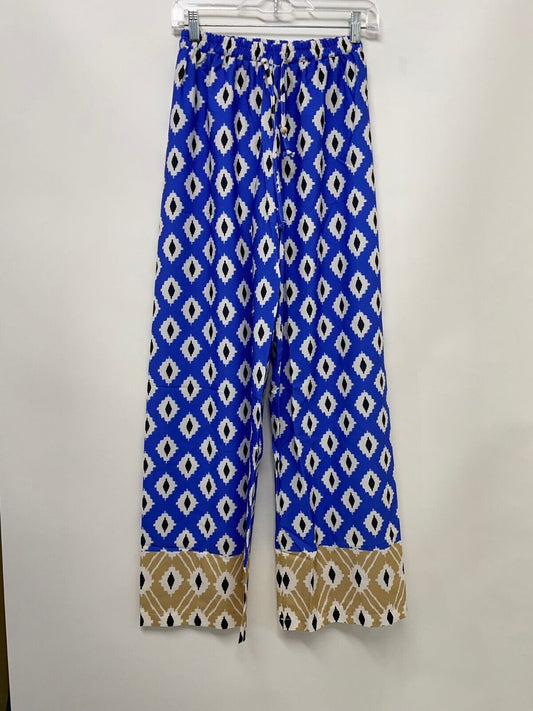 Zara Womens S Drawstring Pull On Pants Geometric Blue 2768/860/200 Palazzo