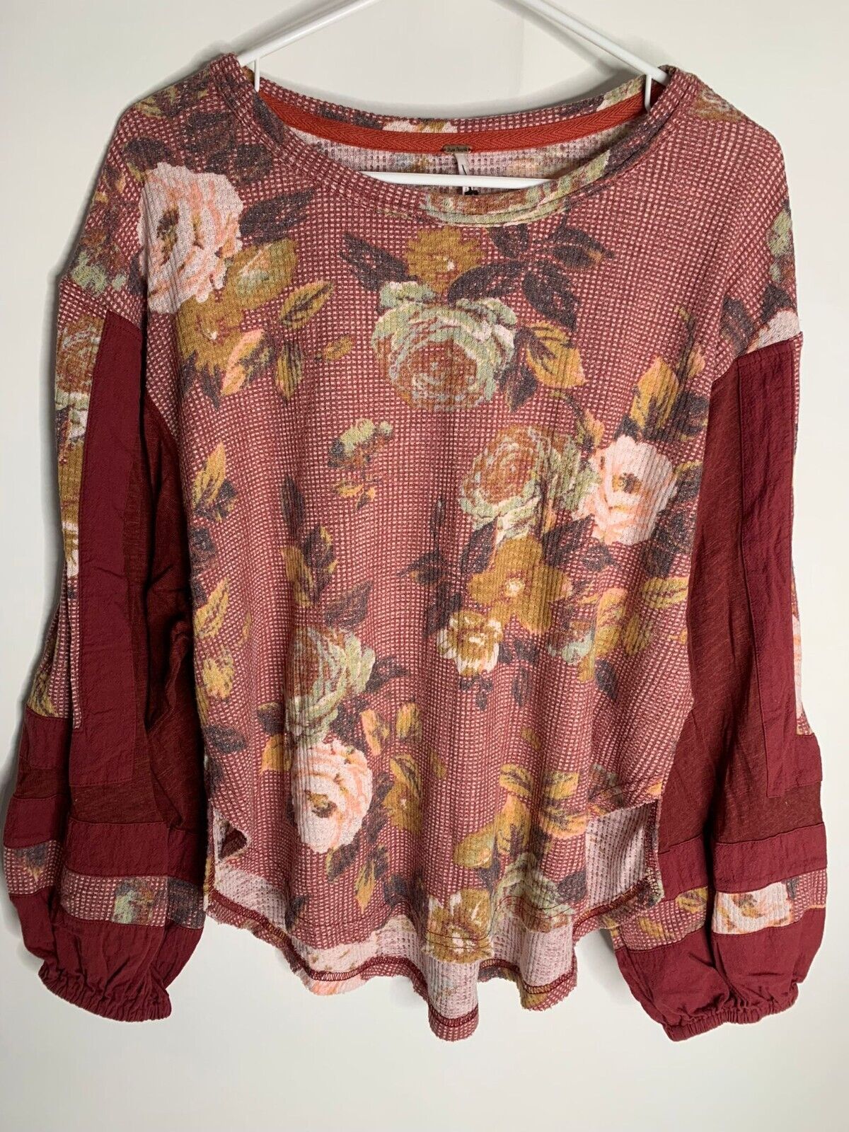 Free People Womens S Flower Patch Thermal Floral Balloon Sleeve Shirt Top