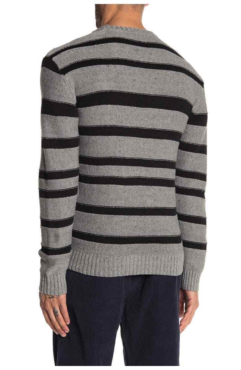 Baldwin Mens M Gray Black Gilpin Stripe Crew Neck Sweater BLDWN Linen Pullover