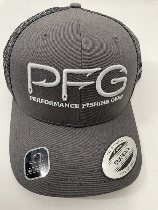 Columbia Sportswear PFG Fishing Gear High Crown Gray SnapBack Trucker Hat Hooks