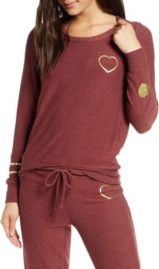 Chaser Womens Plus Size Golden Heart Sweatshirt Dark Ruby Pullover Cozy Knit