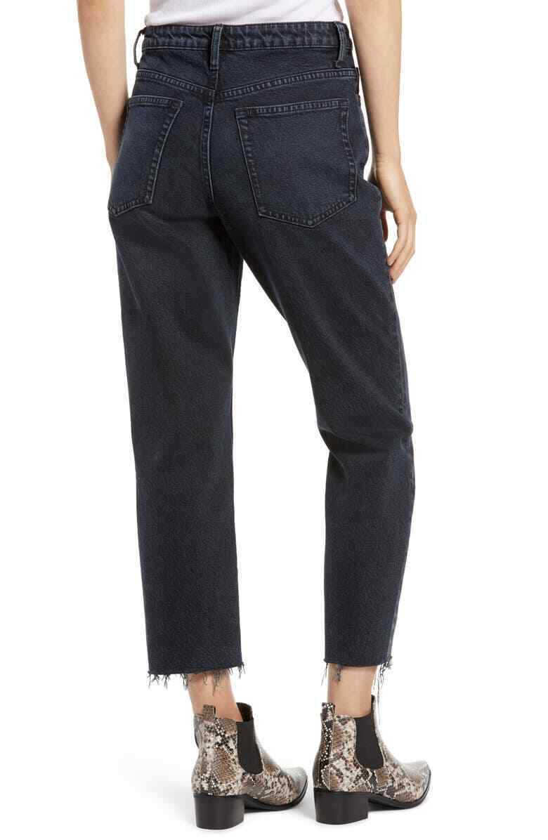 Topshop Womens 34 Rinse Dark Wash Raw Hem Crop Straight Leg Jeans