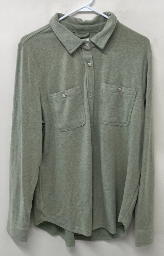 Thread & Supply Womens L Lewis Button Up Shirt Tea Leaf Green Flannel Shacket