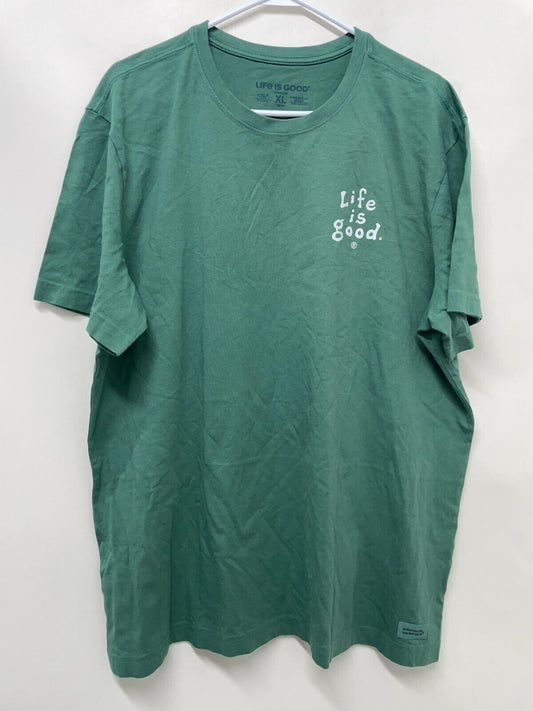Life is Good Mens XL LIG Vintage Wordmark Stacked Crusher Tee Spruce Green Shirt