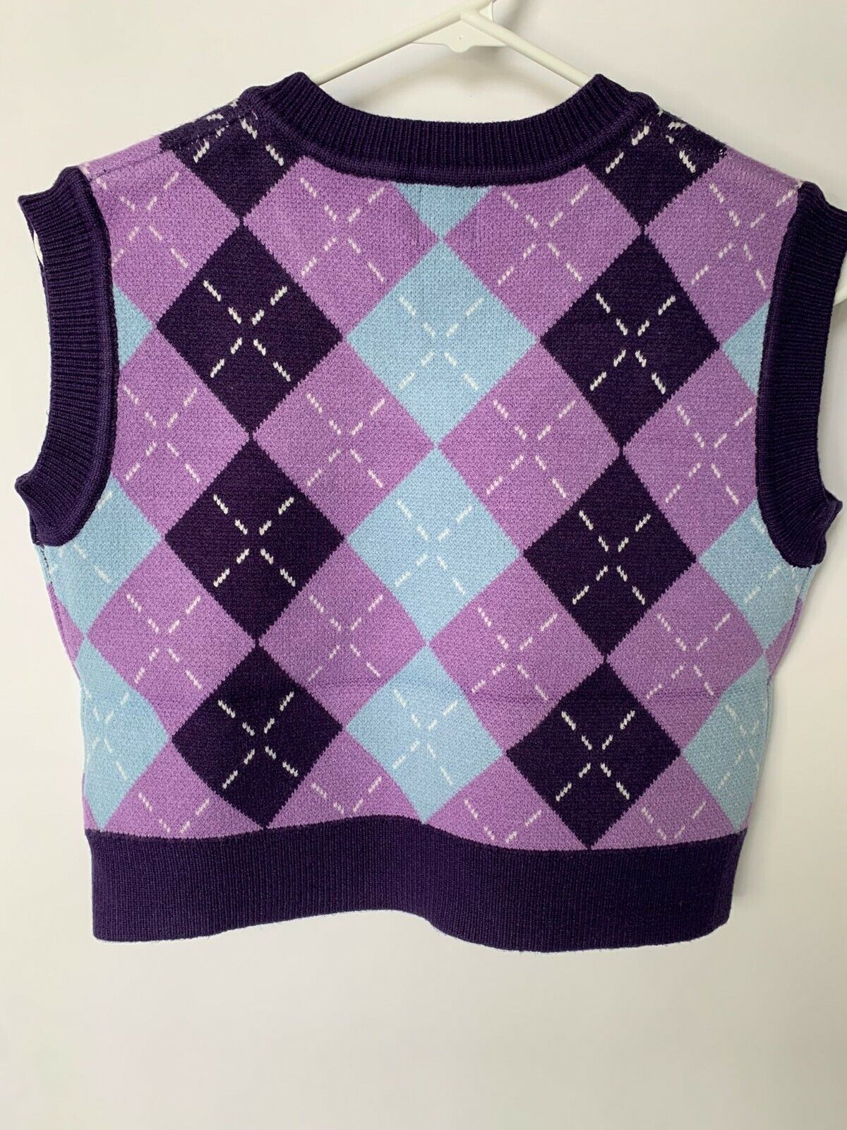 Paws of Pride Womens XS Purple Blue Obsidian Crop Sweater Vest Argyle Embroidery