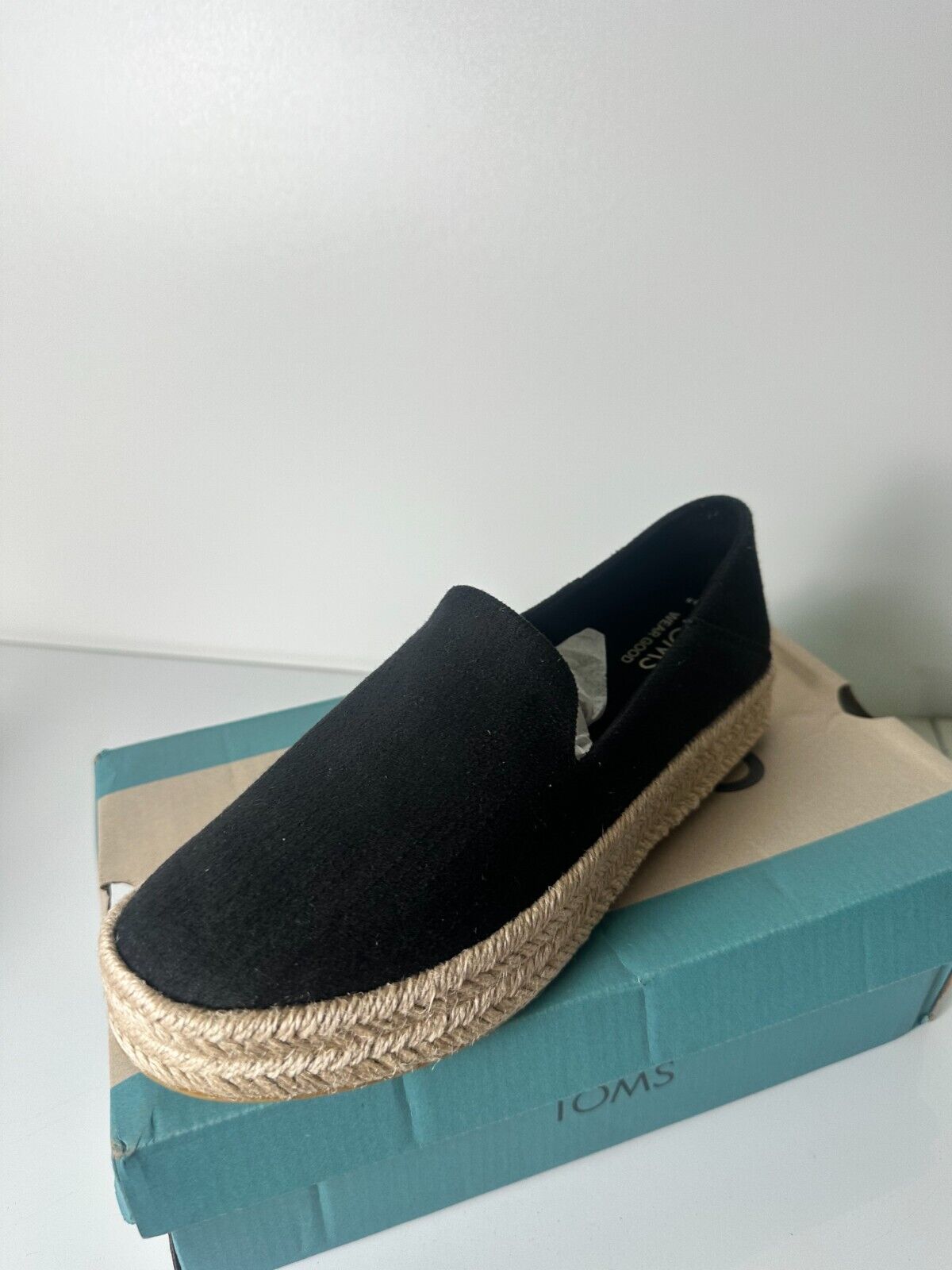 TOMS Women's 6.5 Carolina Heavy Twill Espadrille Slip On Shoes Black 10020990