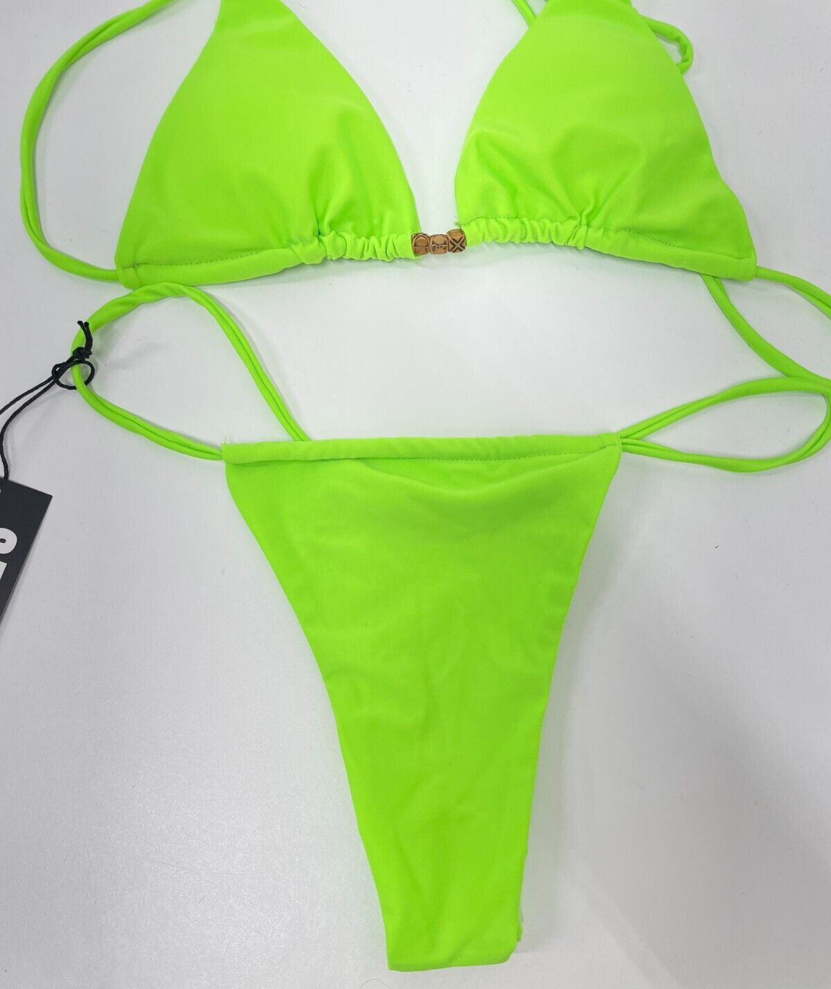 Selfe Women's M Halter String Bikini Set Lime Green 2-Piece Triangle Cheeky NWT