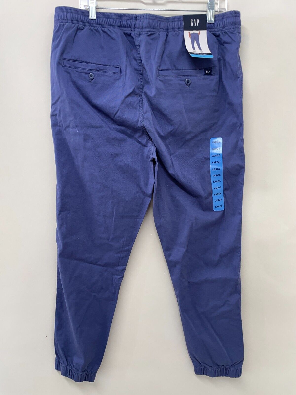 Gap Mens L Twill Jogger Drawstring Pants Blue Indigo Elastic Waist Slash Pockets