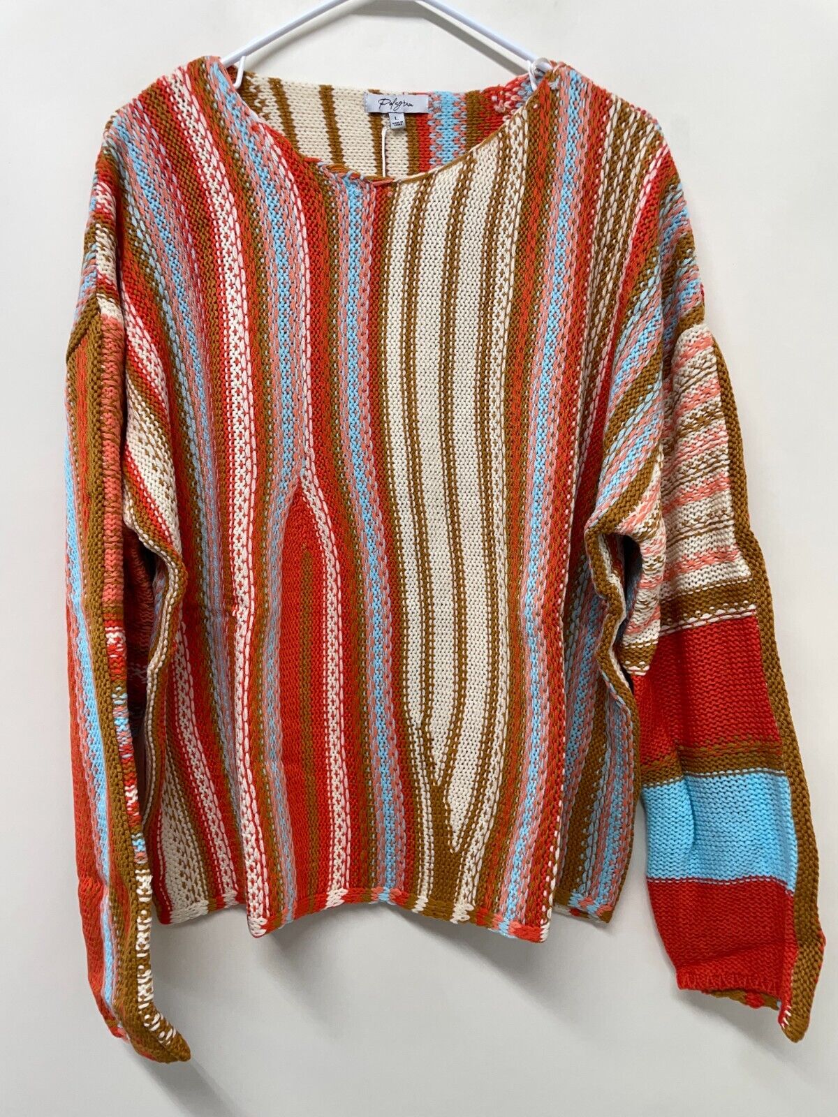 Polagram by Piper & Scoot Womens L The Willis Woven Sweater Orange Multicolor