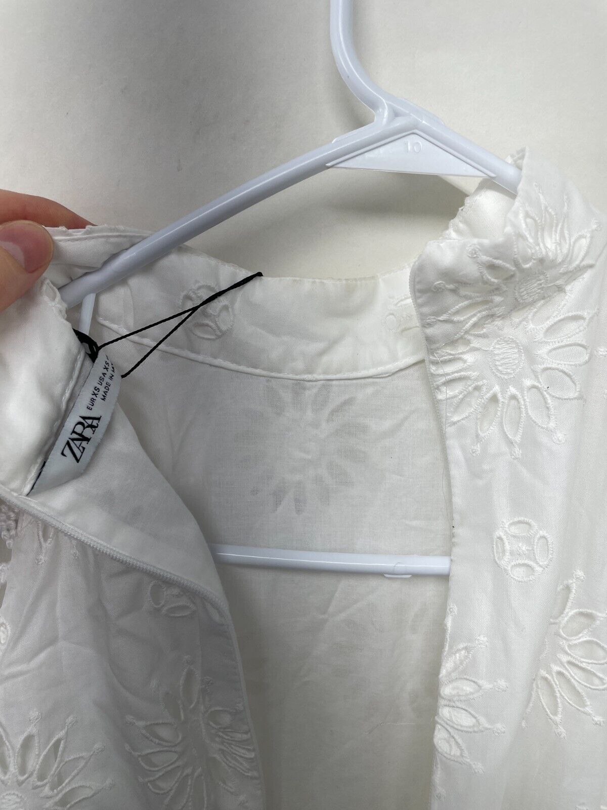 Zara Womens XS Open Embroidery Midi Dress White Sleeveless Belted 2292/974/251