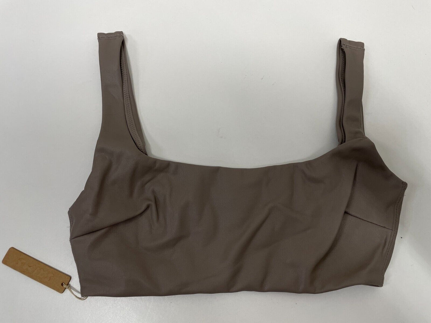 SKIMS Women's M Faux Leather Bralette Cement Gray Pullover Scoop Back 1143 NWT