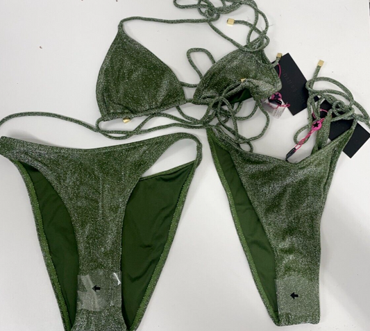 South Beach Women 4 Mix Match Bikini 3-Piece Set Green Metallic Top Bottom ASOS