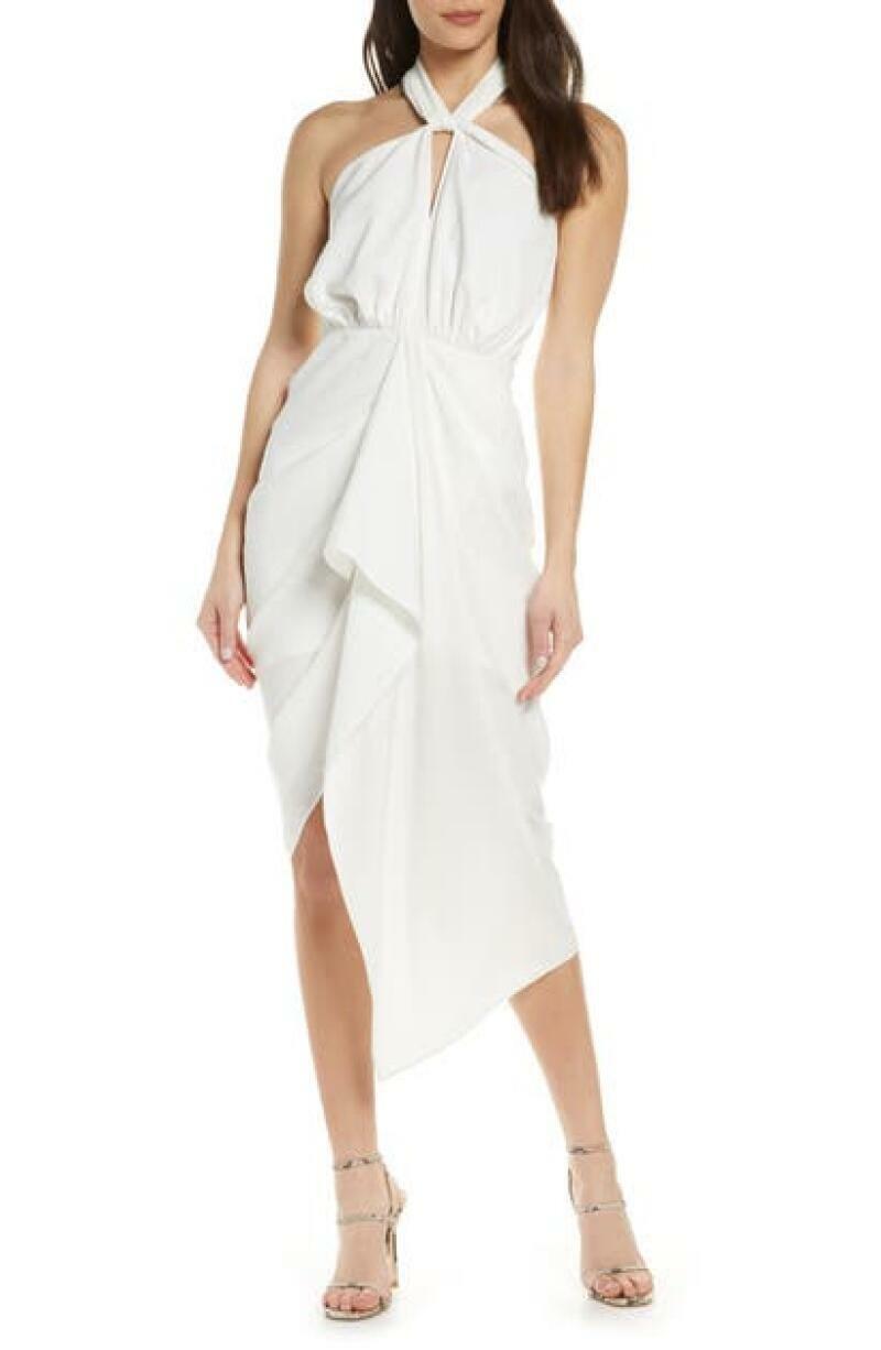 Significant Other Womens 8 White Calypso Halter Neck Midi Dress Gown Sleeveless