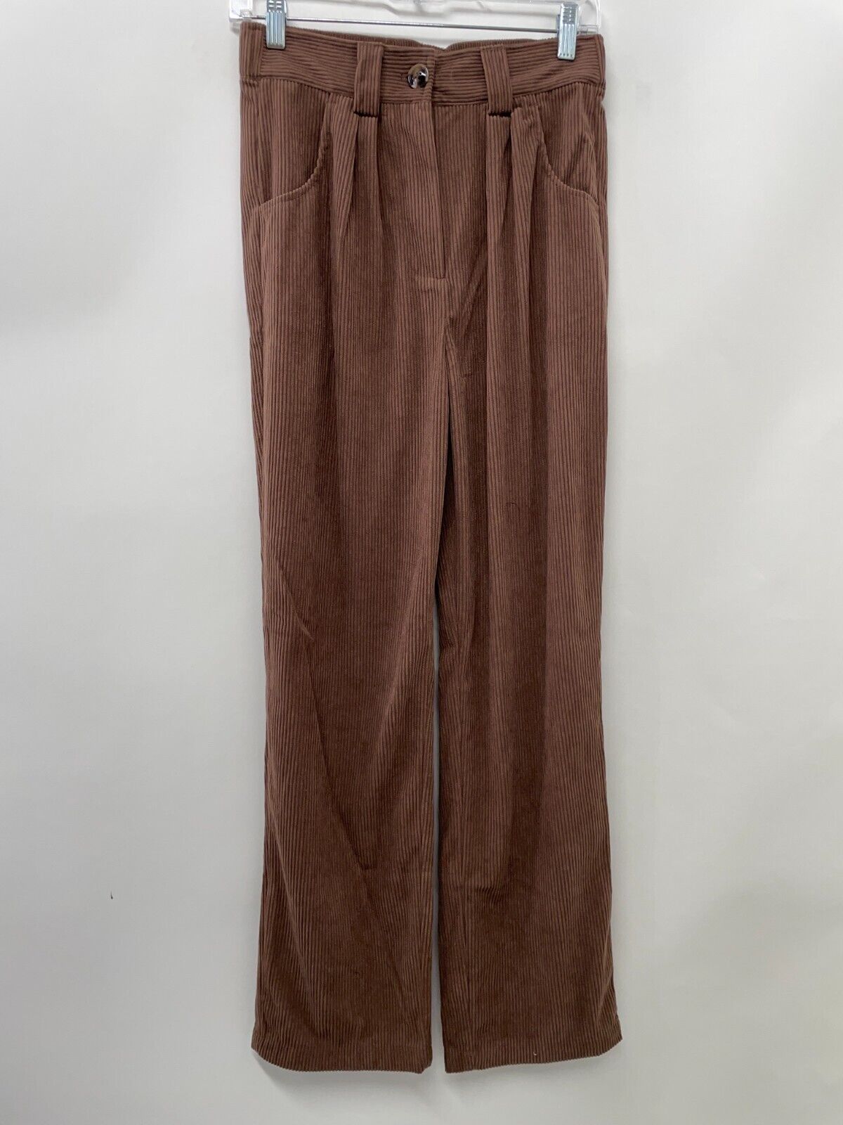Halara Women's S Mid Rise Corduroy Casual Pants Brown Elastic Waist Cuffed NWT