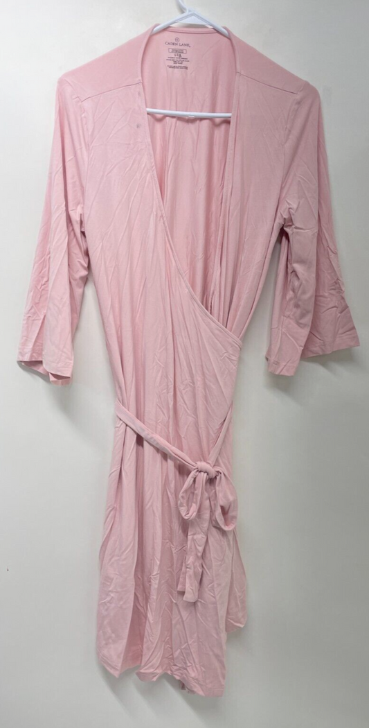 Caden Lane Women's OS Bamboo Knit Maternity Robe Light Rose Crossover Front NEW