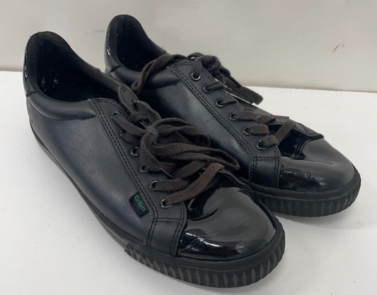 Kickers Womens 39 Tovni Track Black Patent Leather Lace Up Sneakers 116215