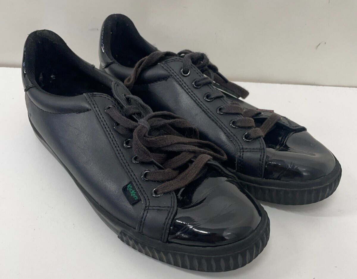 Kickers Womens 39 Tovni Track Black Patent Leather Lace Up Sneakers 116215