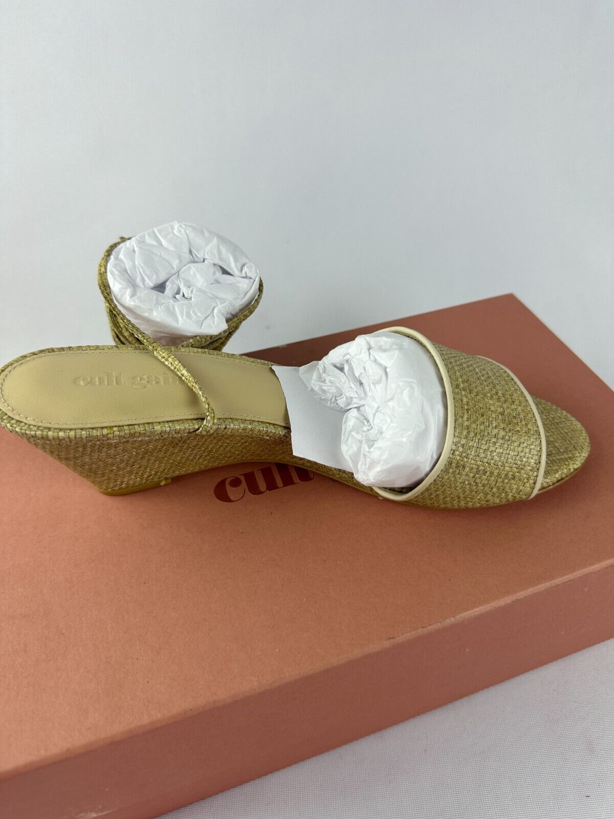 Cult Gaia Womens Size EU38 Mirai Natural Woven Ankle Wrap Strap Wedge Sandals