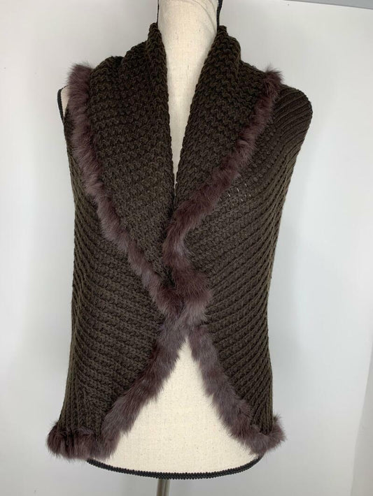 Love Token Womens S Brown Enzo Genuine Rabbit Fur Sweater Knit Vest