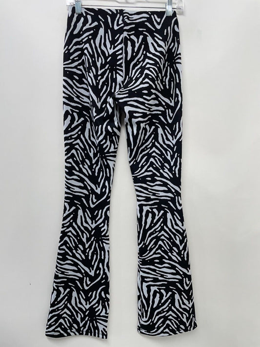 Zara Womens S Flared Jacquard Trouser Pant Black White Animal Print 5039/613/064