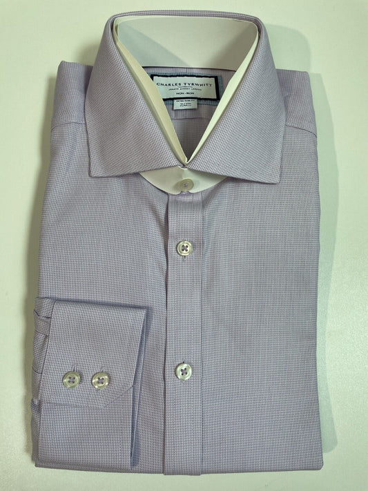 Charles Tyrwhitt Mens 16/35 ESF Cutaway Collar Clifton Weave Dress Shirt Lilac