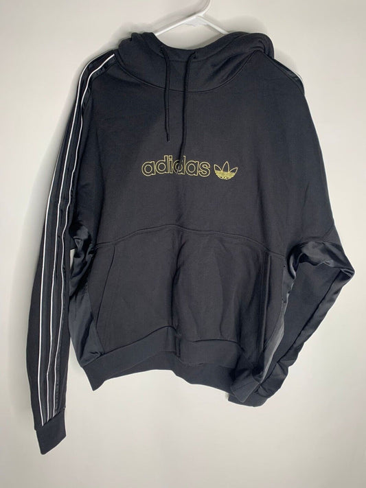 adidas Originals Men M Black Spirit Shadow Stripe Satin Hoodie Sweatshirt H31284