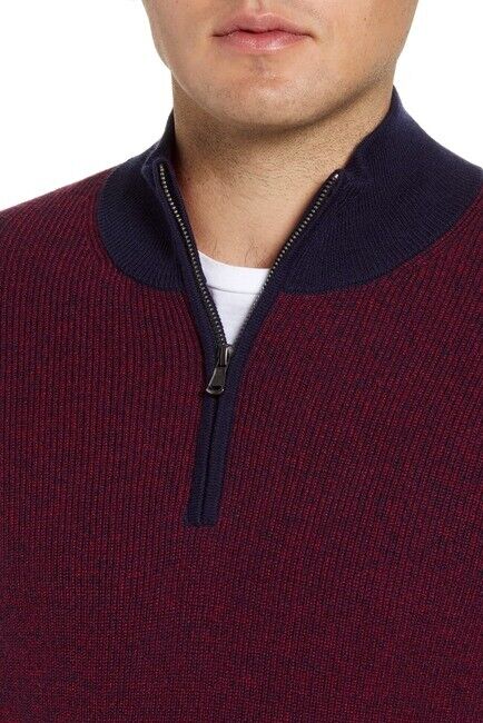 Zachary Prell Mens Burgundy Navy Crawford Quarter Zip Sweater Wool Silk Pullover