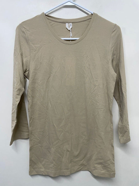 Arket Womens L Ice Crepe Top 3/4 T Shirt Organic Cotton Beige