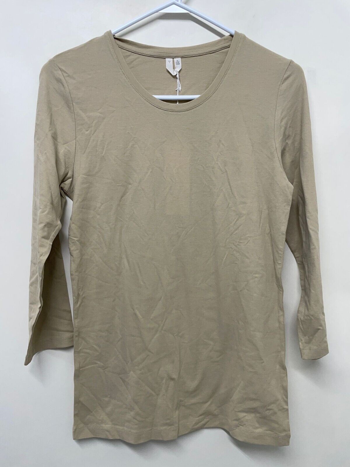 Arket Womens L Ice Crepe Top 3/4 T Shirt Organic Cotton Beige